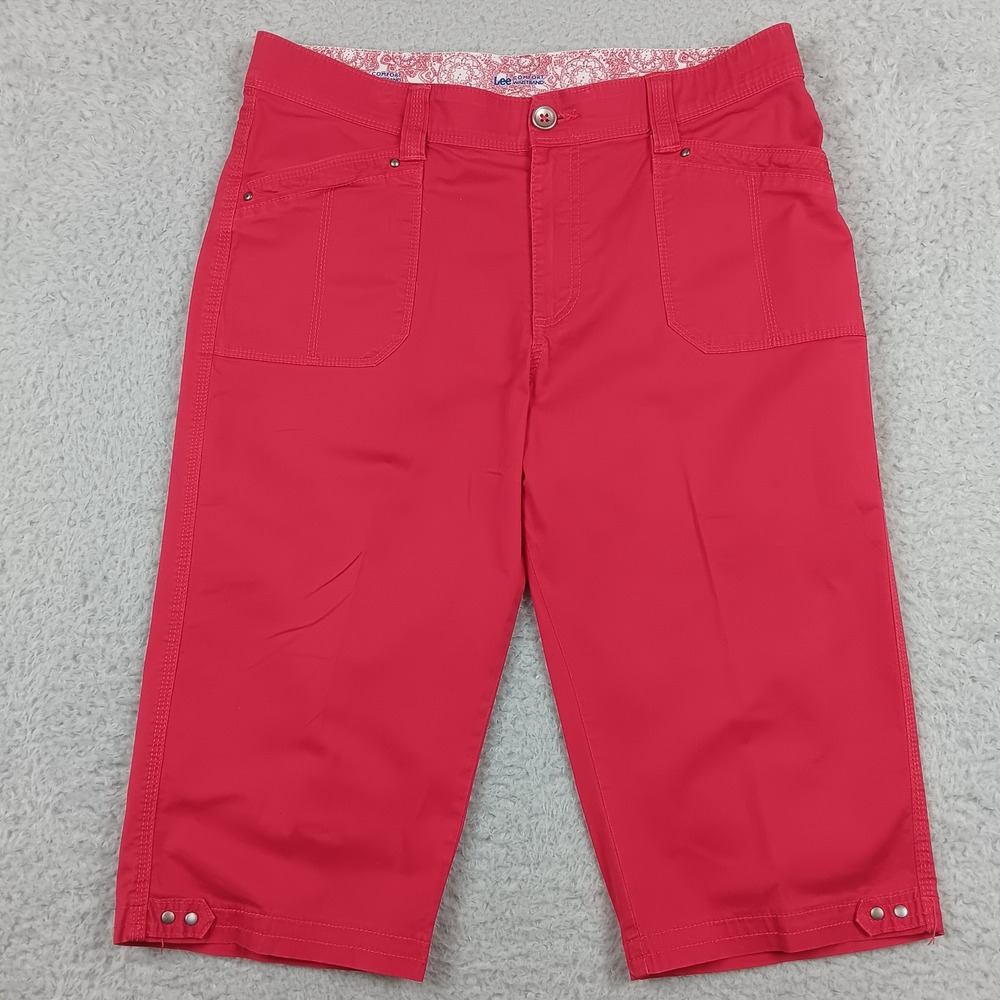 Lee Capri Comfort Waistband Women 14 Red Stretch Button Flap QSE-13B-LMKH45331